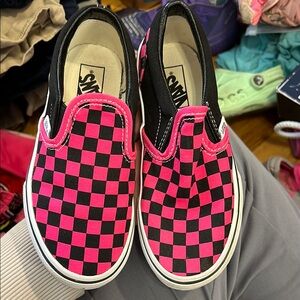 Vans Kids Pink and Black Checkered Slip-On Shoes